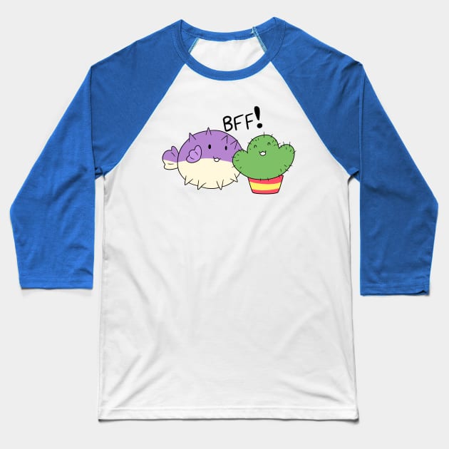 BFF! Puffer Fish and Cactus Baseball T-Shirt by saradaboru